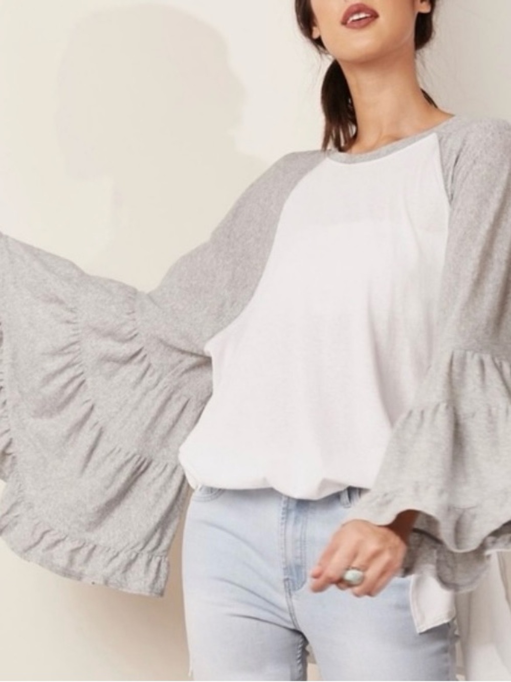 Free People No Crying In Baseball Tee Gray White medium
